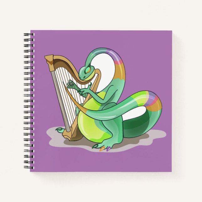 Carnet Illustration D'Un Plateosaure Jouant De La Harpe. (Devant)