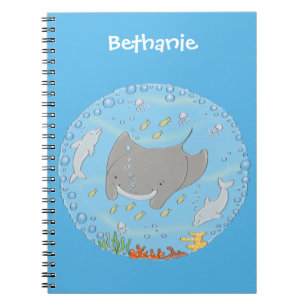 Carnet Illustration d'une mignonne raie manta et de bulle