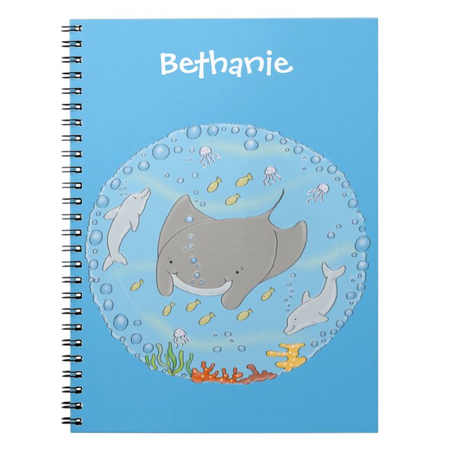 Carnet Illustration d'une mignonne raie manta et de bulle (Devant)