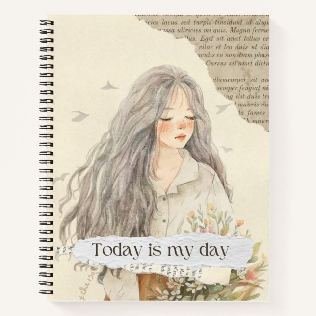 Carnet Illustration féminine de l'aquarelle beige et Brow (Devant)
