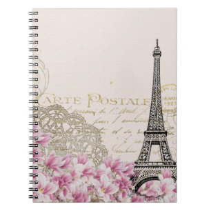 Carnet Illustration florale d'art de Tour Eiffel vintage