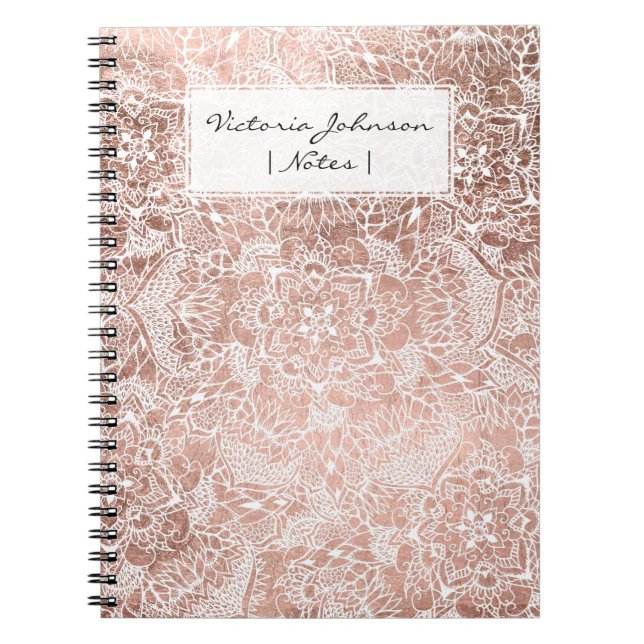 Carnet Illustration florale de mandala d'or rose moderne (Devant)