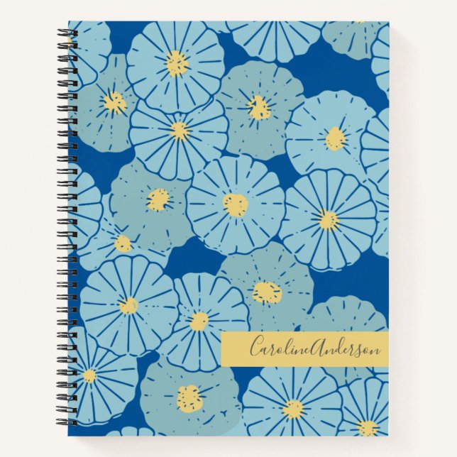 Carnet Illustration florale du Japon bleu personnalisée (Devant)