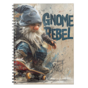 Carnet illustration graphique de gnome rebelle en skatebo