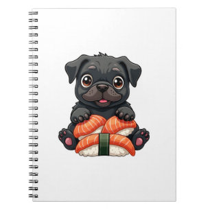 Carnet Illustration vectorielle de sushi de pug noir mign