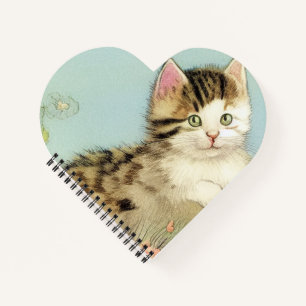 Carnet Illustration vintage de chat avec fleurs roses
