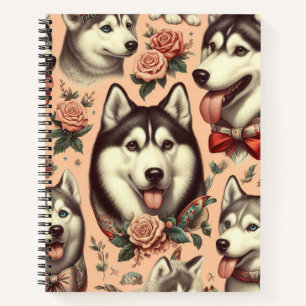 Carnet Illustration Vintage de Husky Sibérien
