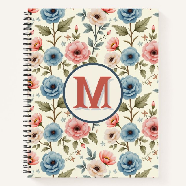 Carnet Imaginaire floral de printemps bleu et rose (Devant)