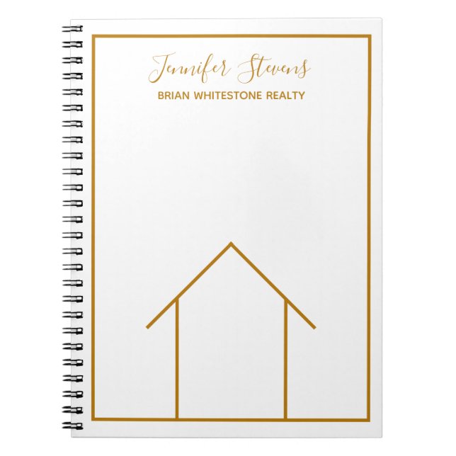 Carnet Immobilier Maison Chic Or Blanc Personnalisé Realt (Devant)