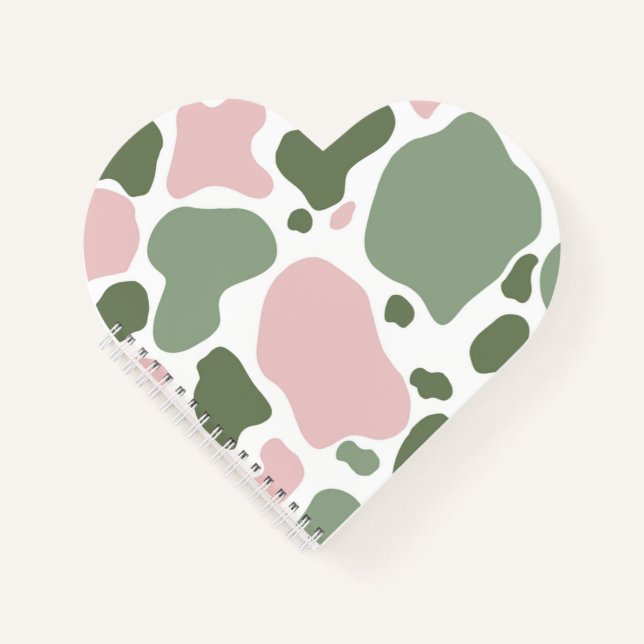 Carnet Impression de vache jouée Sage Green et rose (Devant)