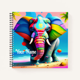 Carnet Impression d'éléphant arc-en-ciel drôle et ludique