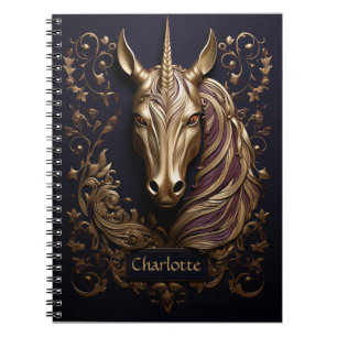Carnet Impressionnante licorne dorée 3D personnalisée