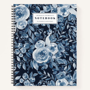 Carnet indigo moderne couleur florale nom marine bleu