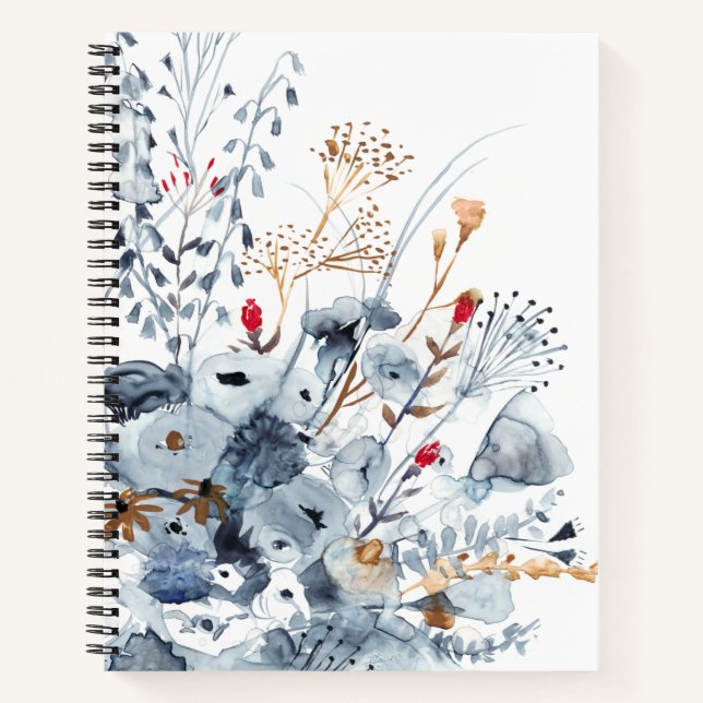 Carnet Indigo & Ochre - Fleurs aquarelles (Devant)