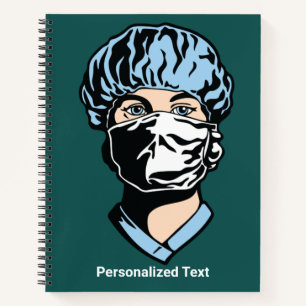 Carnet Infirmière personnalisée en Scrubs et face mas M
