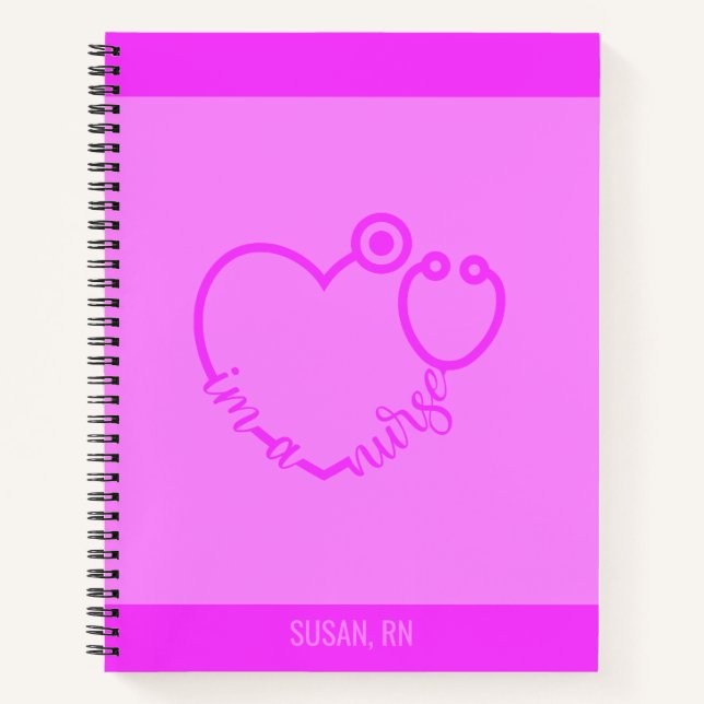 Carnet Infirmière Stethoscope Coeur Moderne Nom personnal (Devant)
