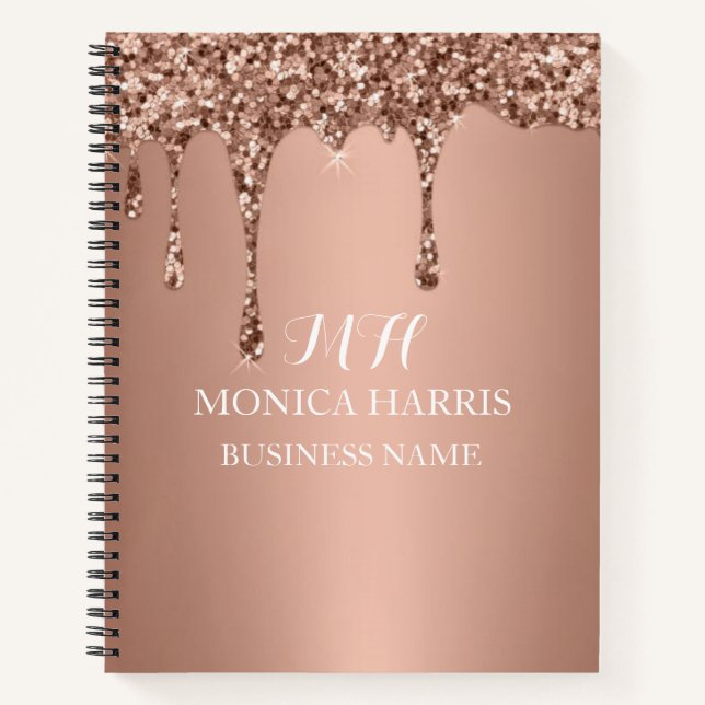 Carnet Initiale Monogramme Pailleté Or Rose Professionnel (Devant)