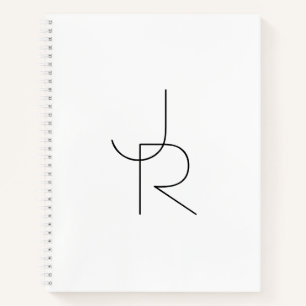 Carnet Initiales de chevauchement modernes 2 Noir en bl