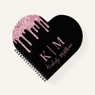 Carnet Initiales de monogramme à paillettes roses sur fon