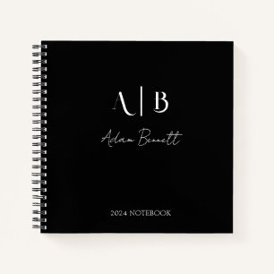 Carnet Initiales de monogramme personnalisé moderne noir