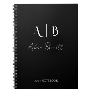 Carnet Initiales de monogramme personnalisé moderne noir