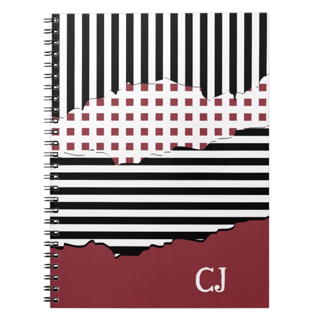Carnet Initiales Grilles Net Couché Noir, Blanc & Rouge (Devant)