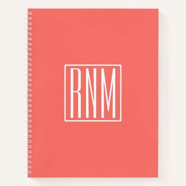Carnet Initiales Monogramme | Blanc Sur Corail (Devant)