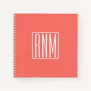 Carnet Initiales Monogramme Blanc Sur Corail