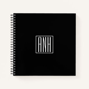 Carnet Initiales Monogramme Blanc Sur Noir