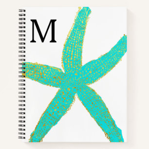 Carnet Initiales monogrammes à huile d'or bleu Turquoise