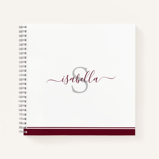 Carnet Initiales Monogrammes Script Bordeaux (Devant)