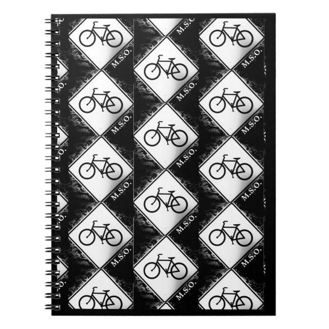 Carnet Initiales Monogrammes sur Motif Vélo Noir et Blanc (Devant)
