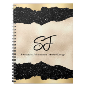 Carnet Initiales Monogrammes sur noir et or luxueux