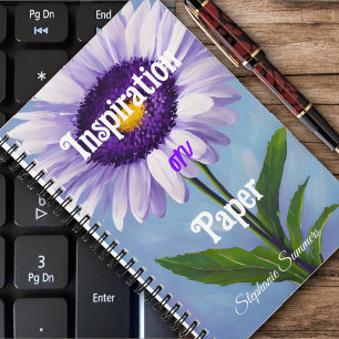 Carnet Inspiration sur papier violet fleur de marguerite