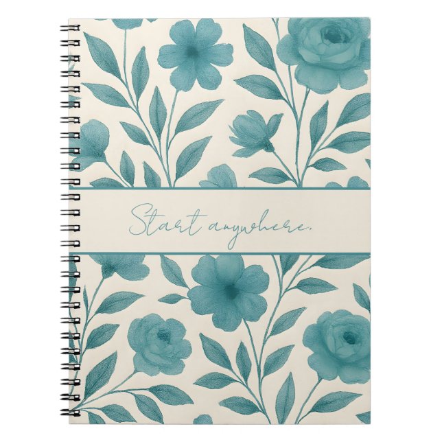 Carnet inspiré turquoise Floral (Devant)
