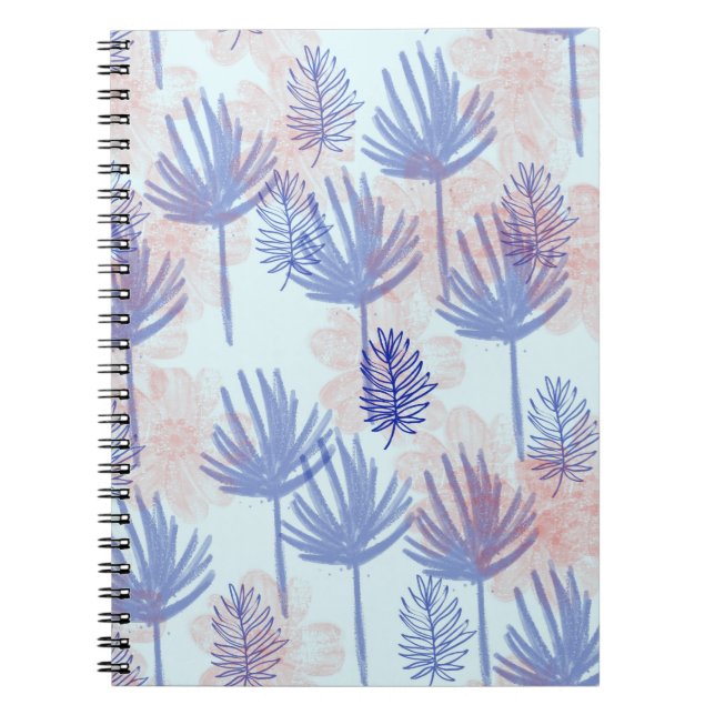 Carnet Into the blue. Dessin avec feuilles en bleu (Devant)