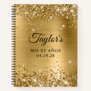 Carnet Invité de Mis XV Ans en Or Pailleté