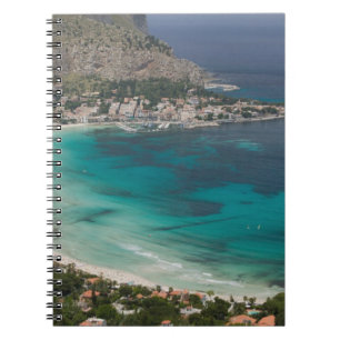 Carnet Italie, Sicile, Mondello, Vue de la plage depuis