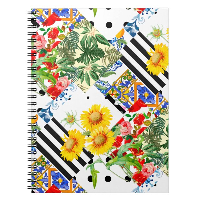 Carnet italien, art sicilien, patchwork, Fleurs d'été (Devant)