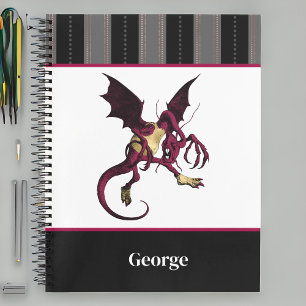 Carnet Jabberwocky Dragon with Monogram and Black Stripes