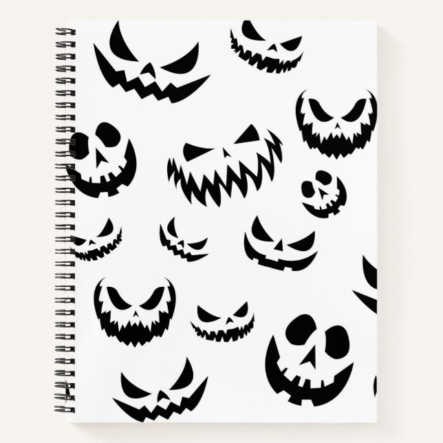 Carnet Jack-o'-lantern face Citrouille noir et blanc (Devant)