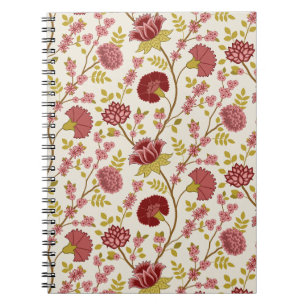 Carnet Jacobean Floral Pattern Rouge Rose Gold Crème