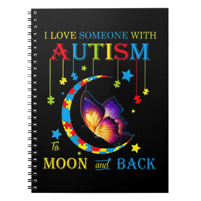 Carnet J'aime quelqu'un avec autisme aux lunes et dos T (Devant)