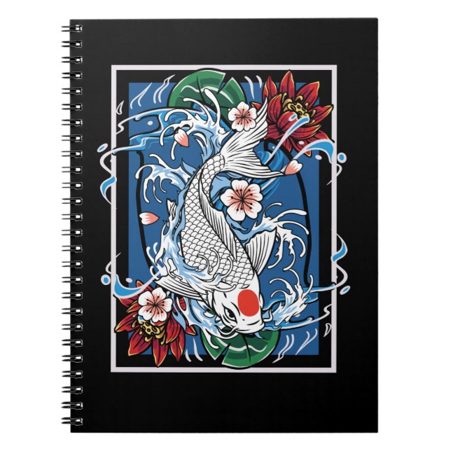 Carnet Japonaise Koi Poisson Cerisier Fleur Carpe Pêche (Devant)