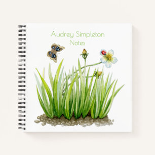 Carnet Jardin à l'aquarelle Fleur Papillon Herbe Carré