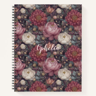 Carnet Jardin de fleurs sauvages rose pâle personnalisé