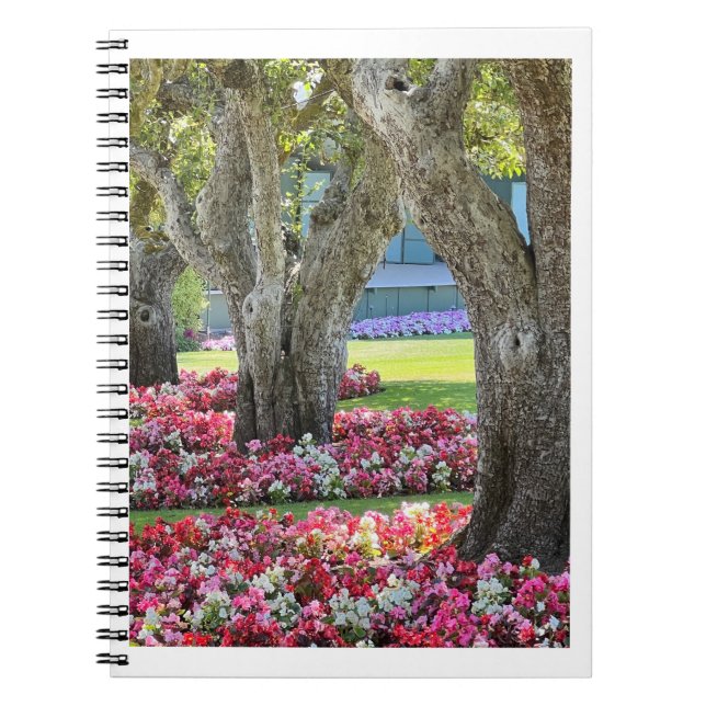 Carnet Jardin fleuri avec arbres photo spirale (Devant)