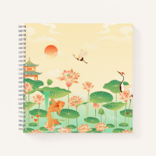 Carnet Jardin Japonais Étang de Carpes Koï et Nymphéas Ar