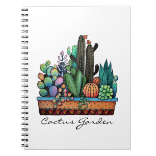 Carnet Jardin mignon de cactus d'aquarelle dans le pot