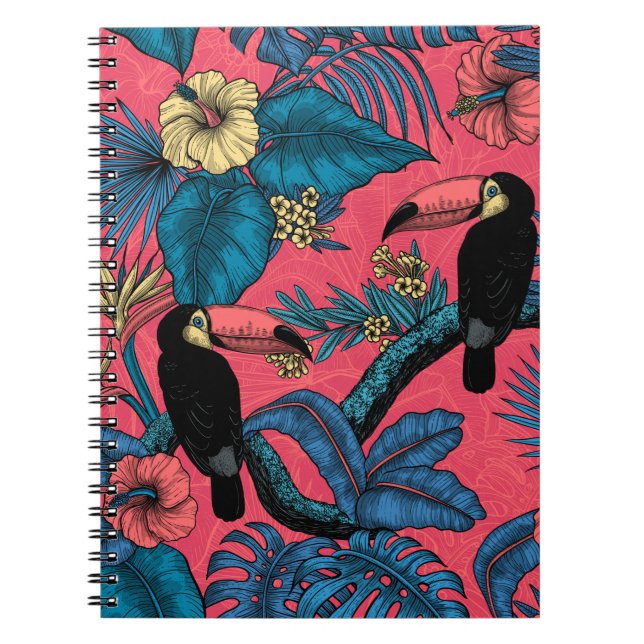 Carnet Jardin toucan en rouge et bleu (Devant)